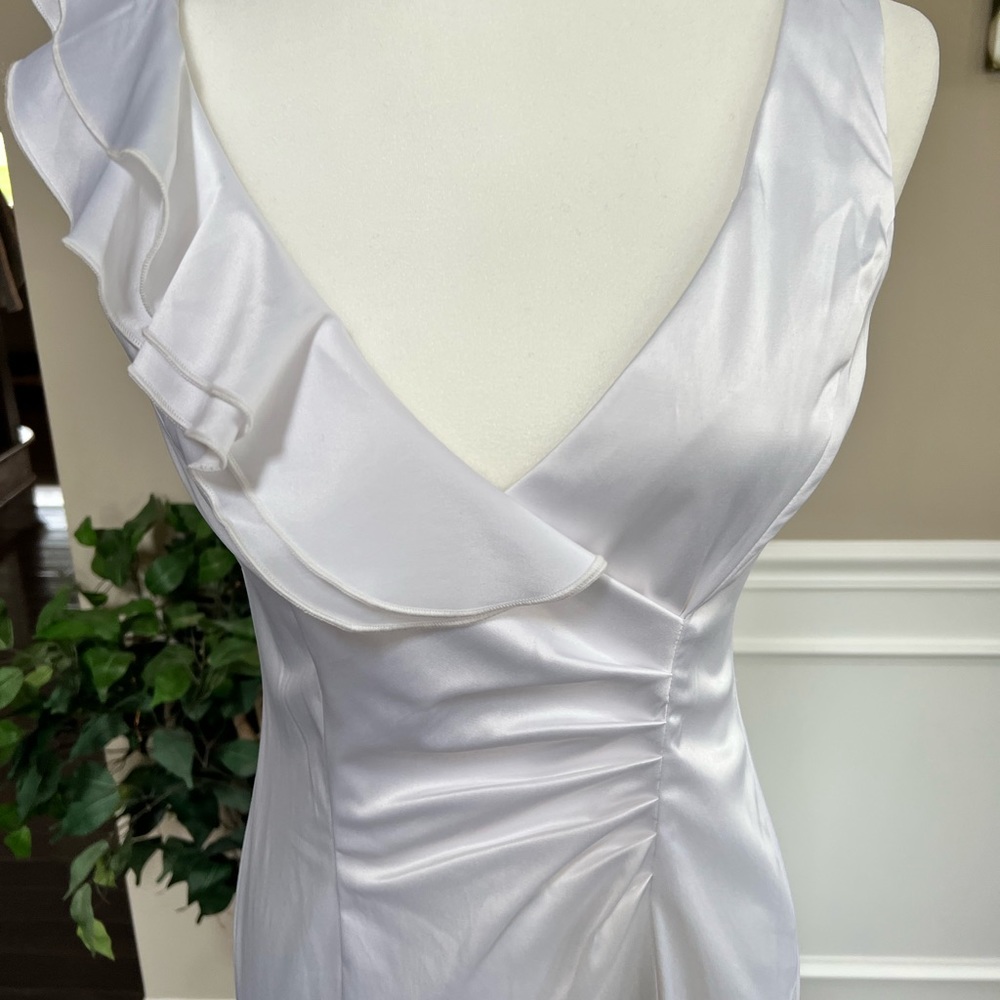 White asymmetric ruffle dress